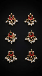 Traditional Teardrop Meenakari & Pearl Hair Charms (6 pcs)