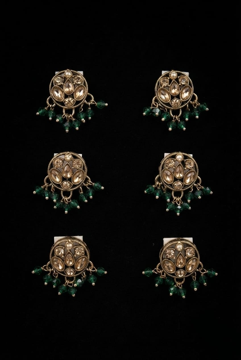 Traditional Kundan & Beaded Hair Brooches (6 pcs)