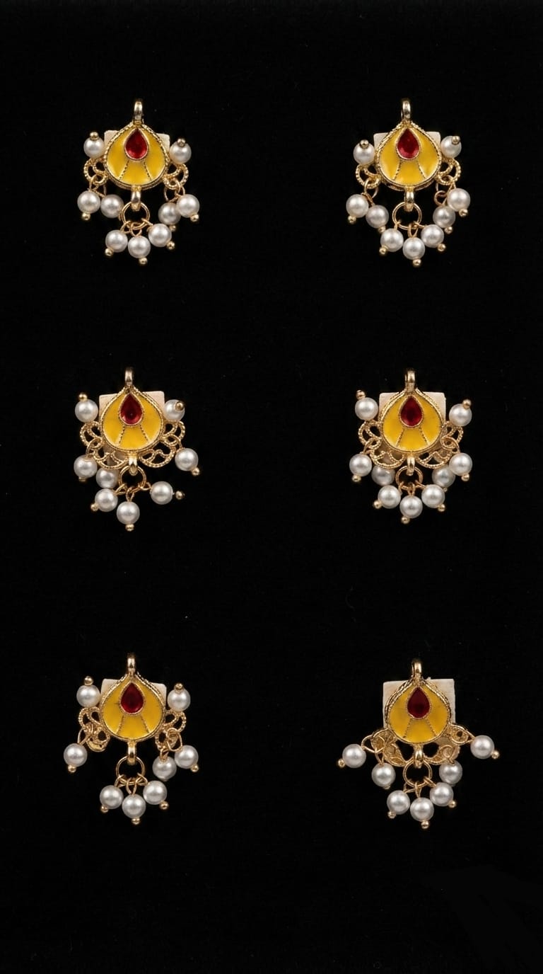 Traditional Teardrop Meenakari & Pearl Hair Charms (6 pcs)