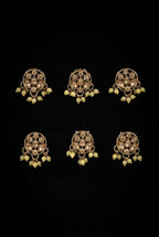 Traditional Kundan & Beaded Hair Brooches (6 pcs)