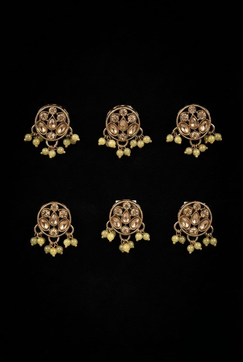 Traditional Kundan & Beaded Hair Brooches (6 pcs)